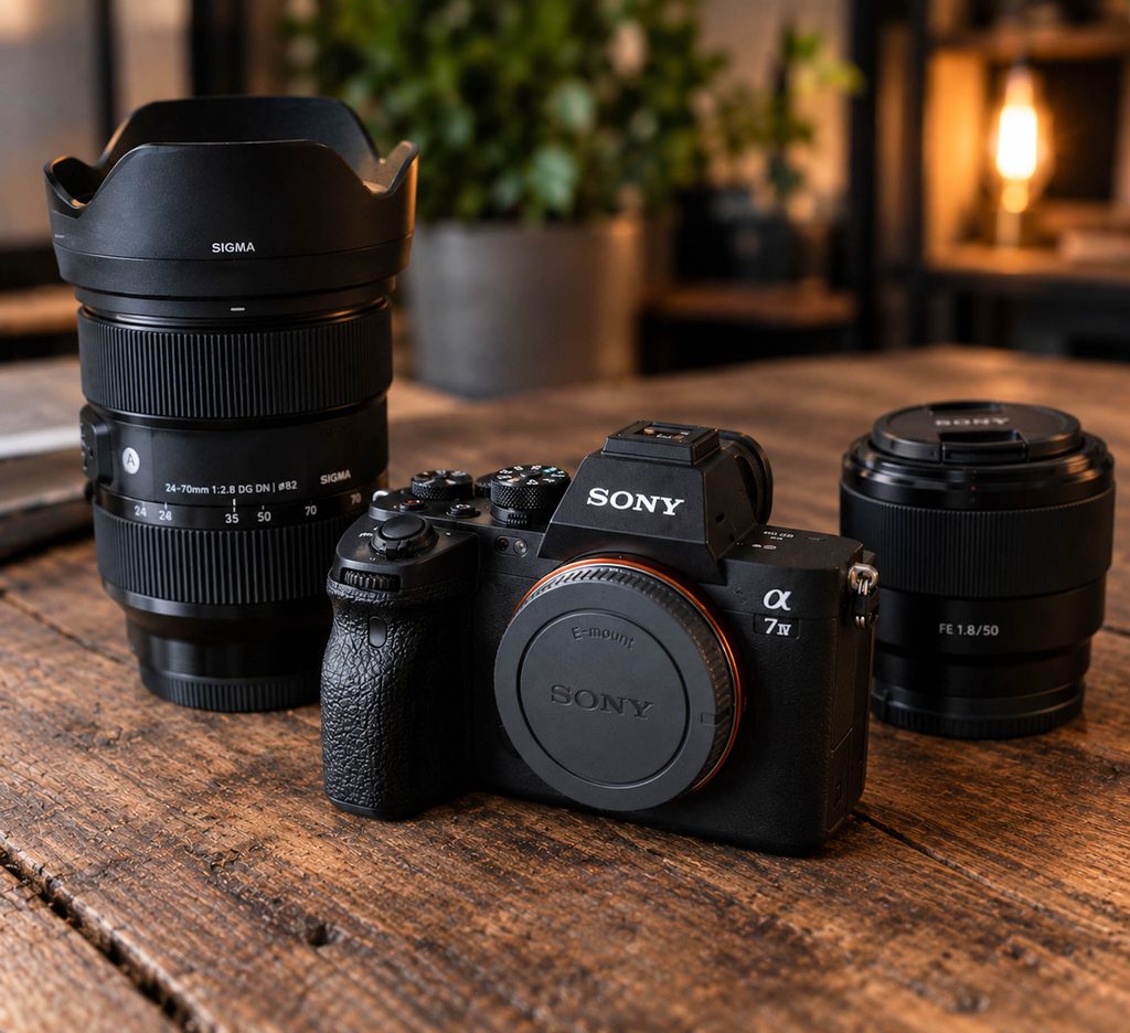 Matériel photo voyage, Sony A7 IV avec objectifs Sigma et Sony