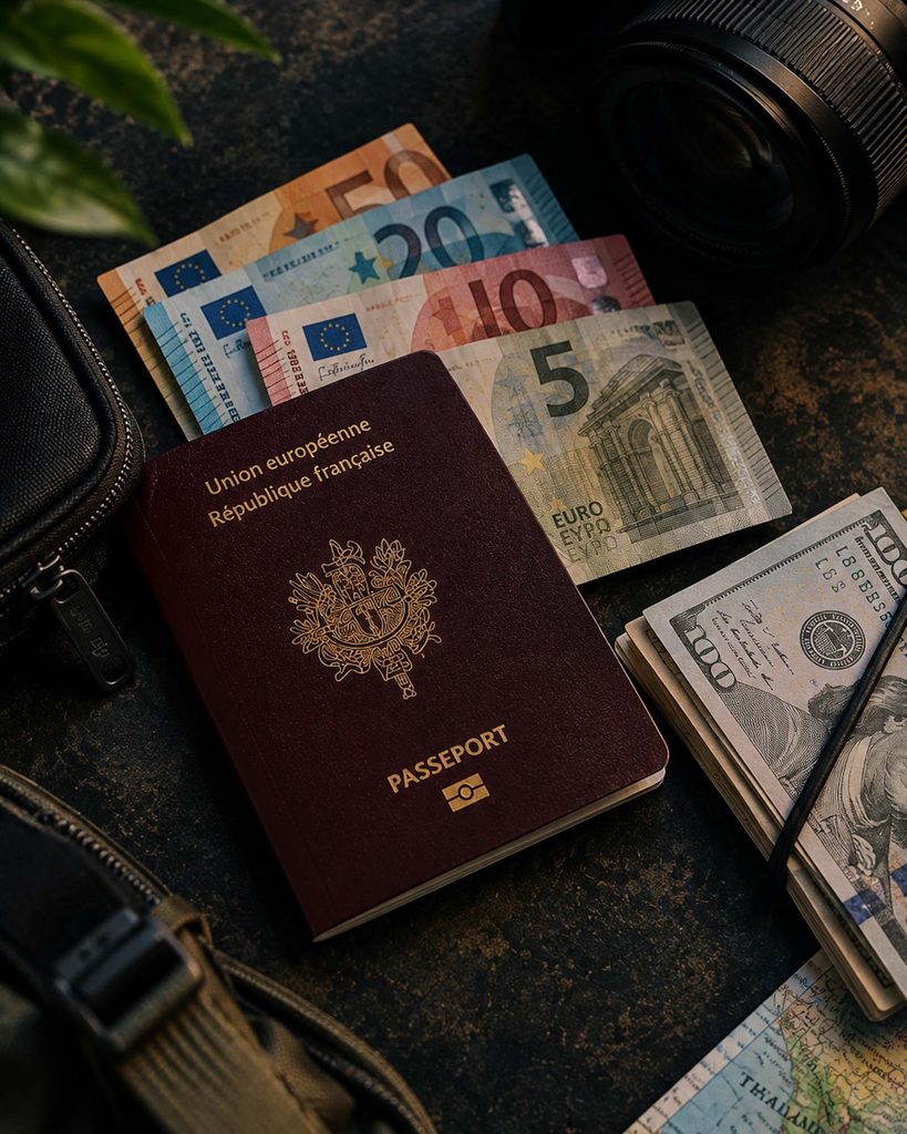 Passeport et du cash en euro